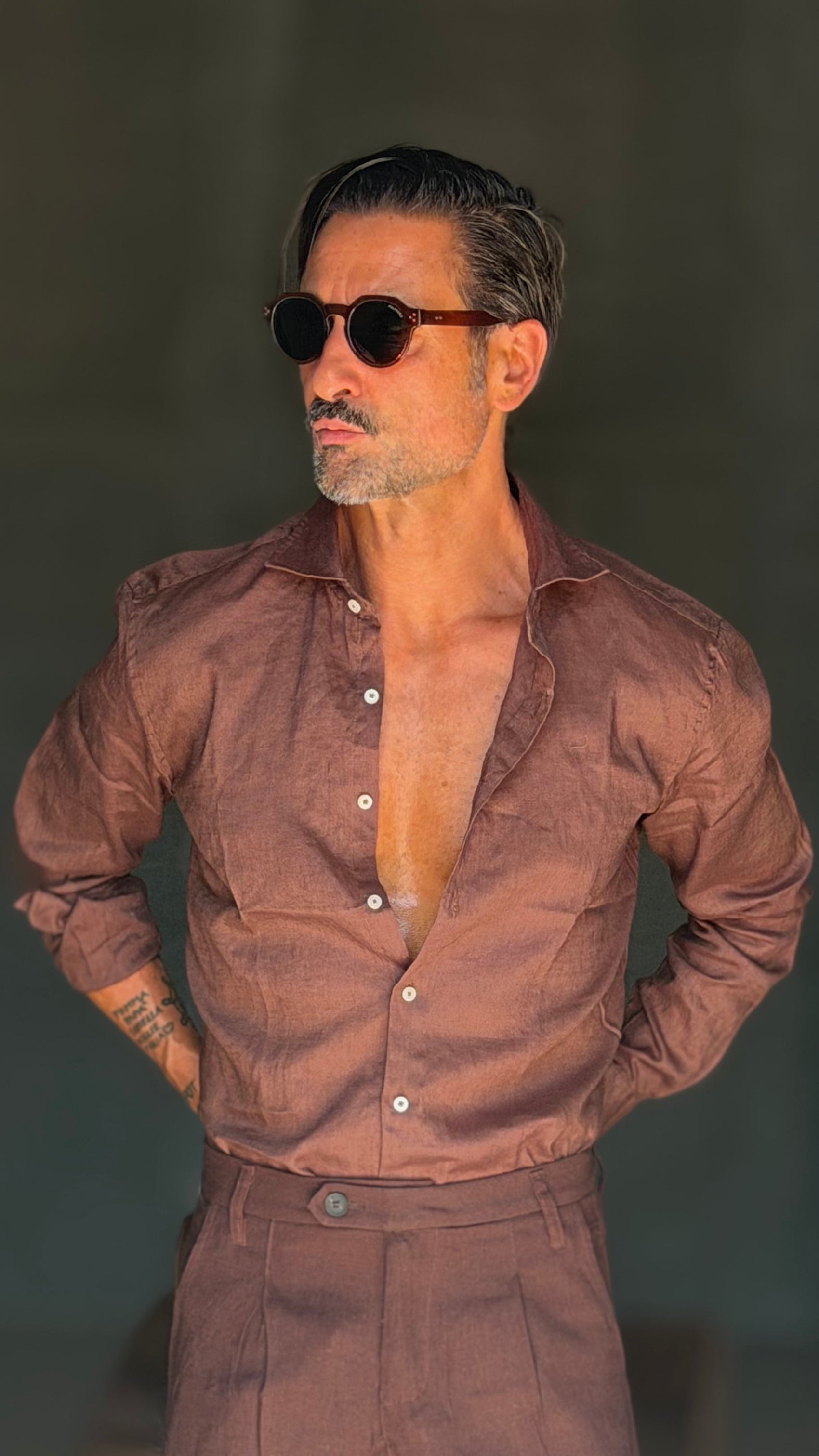 CAMICIA CAFFE  PURO    LINO