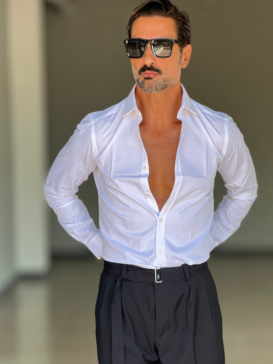 CAMICIA  DEPOT BIANCA RIGA SU RIGA DOPPIO RITORTO