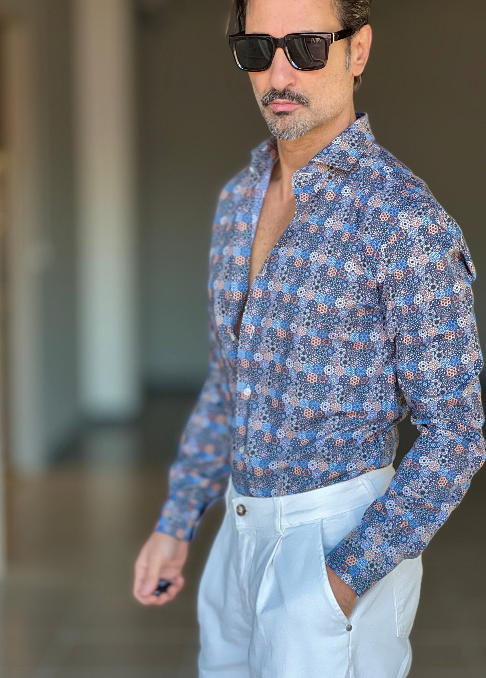 CAMICIA DEPOT EFFETTO MAIOLICA . COTONE DOPPIO RITORTO