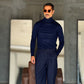 PANTALONE BLU  BL11 FONDO PALAZZO EFFETTO FLANELLA TESSUTO VISCOSA E MISTI