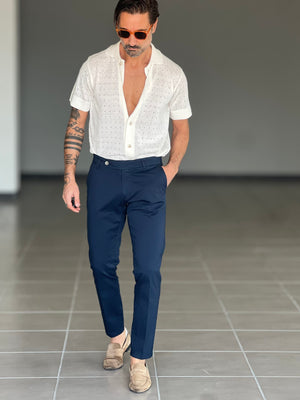 PANTALONE  BLU   GABARDINE DI COTONE CAPRI