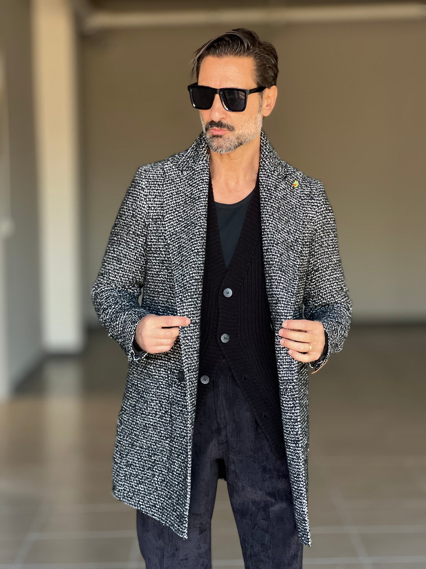 CAPPOTTO  NERO DOPPIOPETTO TWEED