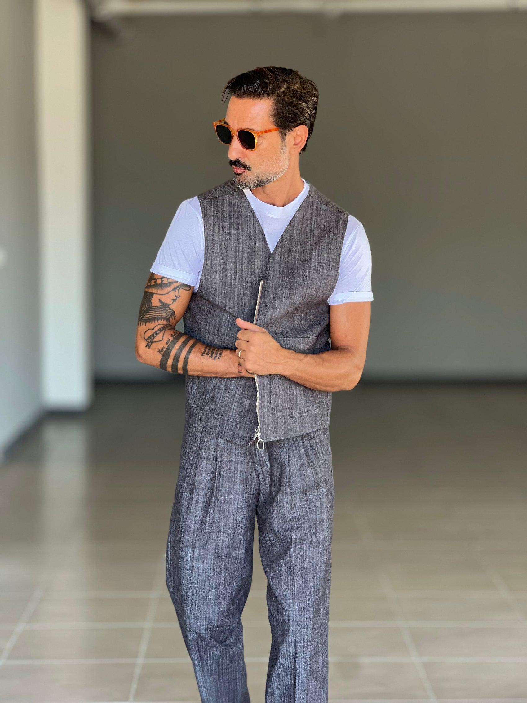 GILET  MORO  FIAMMATO ZIP STONDATO PETRO'