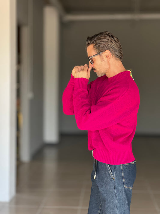 BLUE THREAD COTTON CREW NECK SWEATER