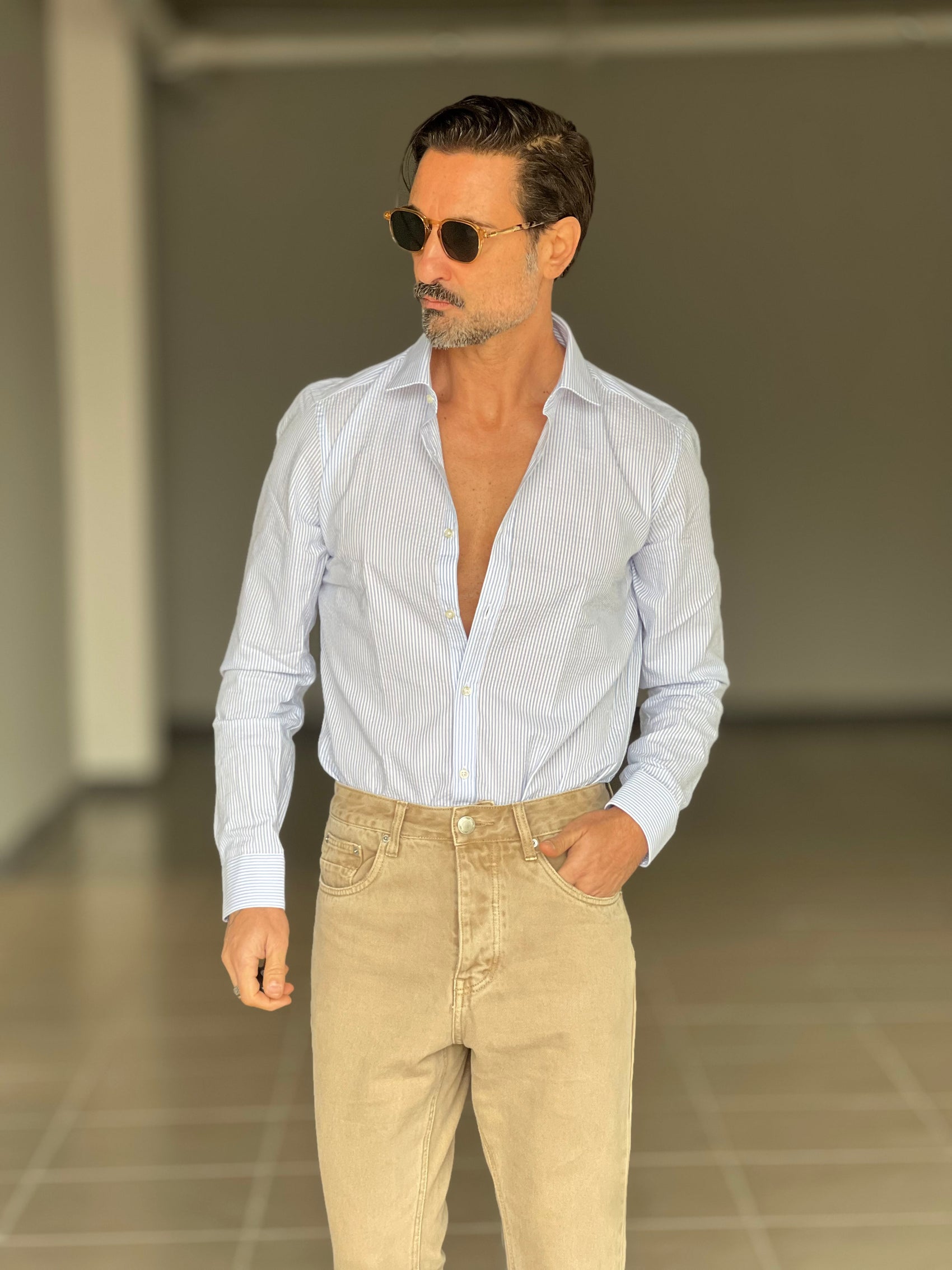 CAMICIA DEPOT  BACCHETTA FINA CELESTE  COLLO PICCOLO POPELINE  DI COTONE DOPPIORITORTO