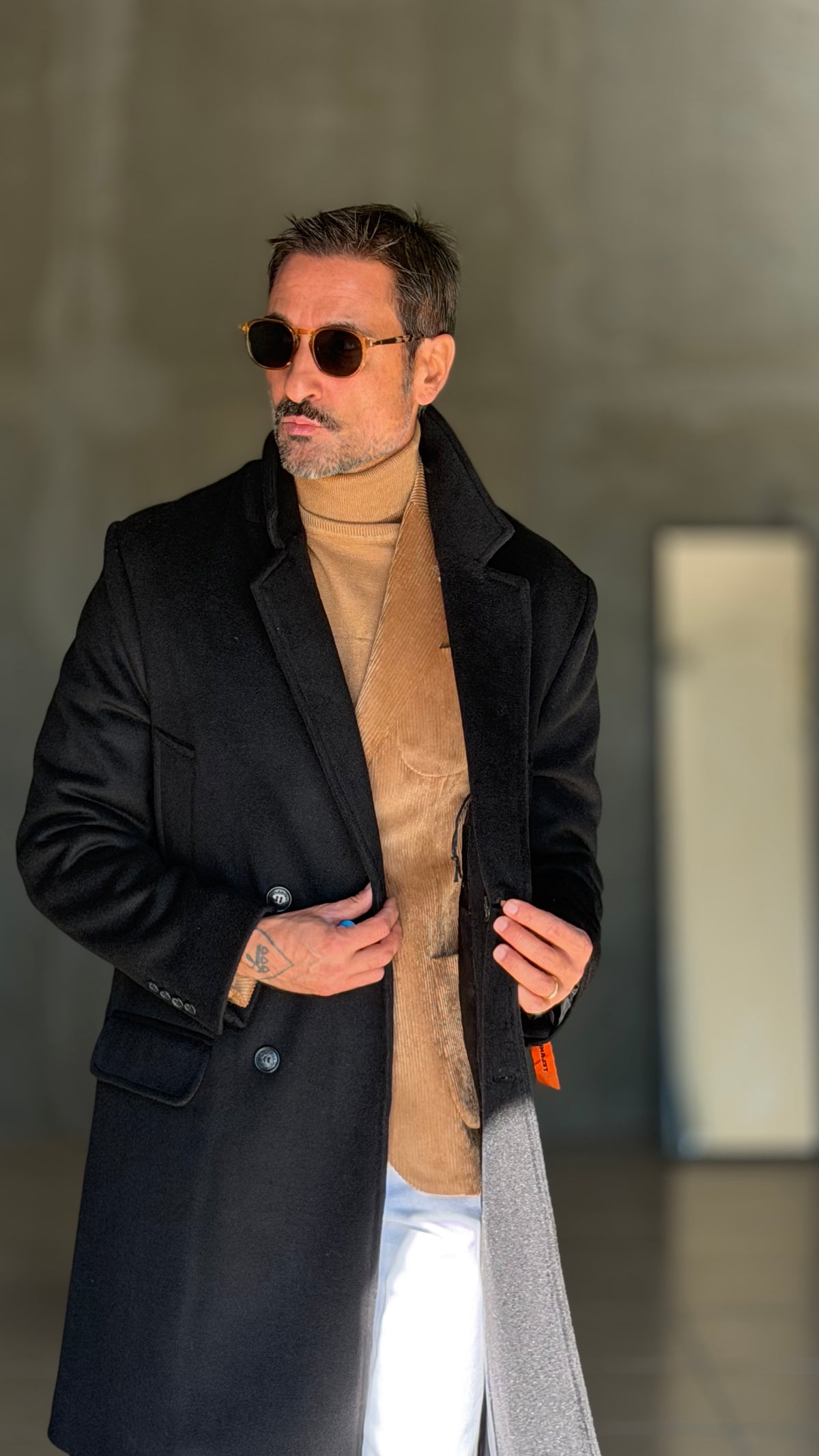 CAPPOTTO NERO DOPPIPETTO OVER FIT EFFETTO PANNO VISCOSA E MISTI TELAMIRA