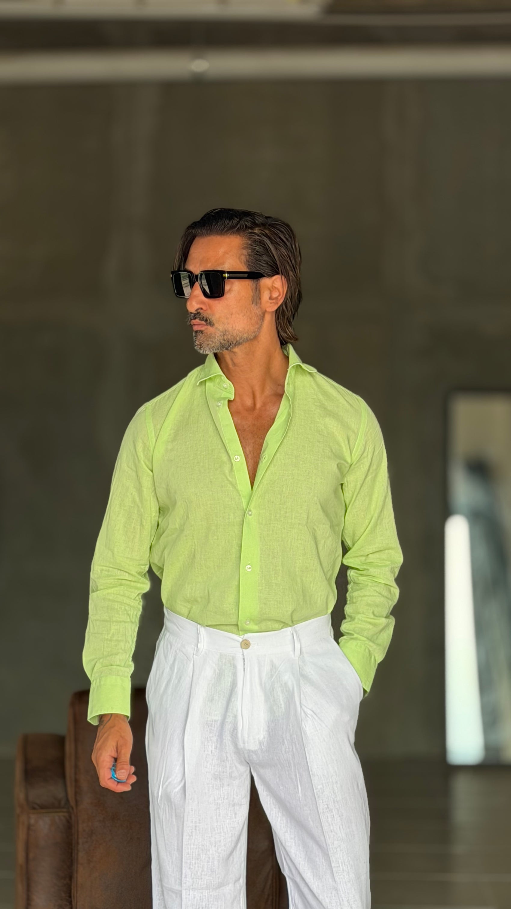 CAMICIA VERDE KIWI LONO COLLO ITALIANO