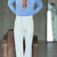WHITE VISCOSE TROUSERS WITH REGULAR BOTTOM