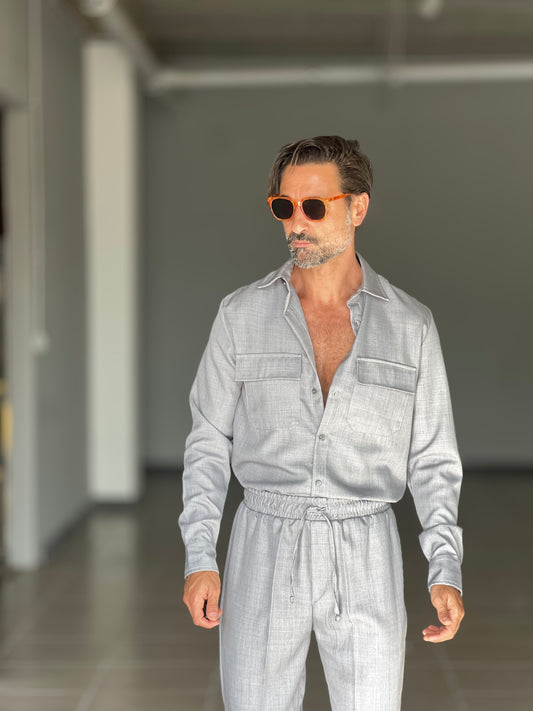 COORDINATO GRIGIO FIAMMATO DOPPIA TASCA VISCOSA