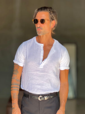 T SHIRT SERAFINO BIANCO  MISTO LINO