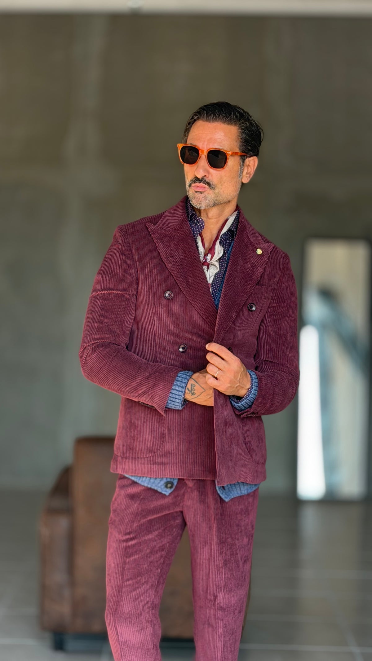 GIACCA DOPPIOPETTO VELLUTO ROCCIA PRUGNA  001 (ABBINABILE  AL PANTALONE VELLUTO PRUGNA OO1)