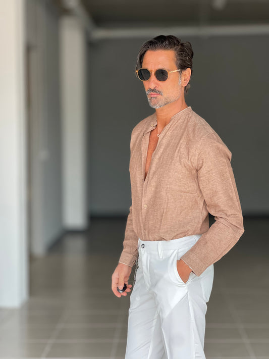 CAMICIA COREANA TABACCO  MISTO LINO  BL11