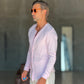 CAMICIA COREANA ROSA GOFFRATA COTONE  EFFETTO LINO