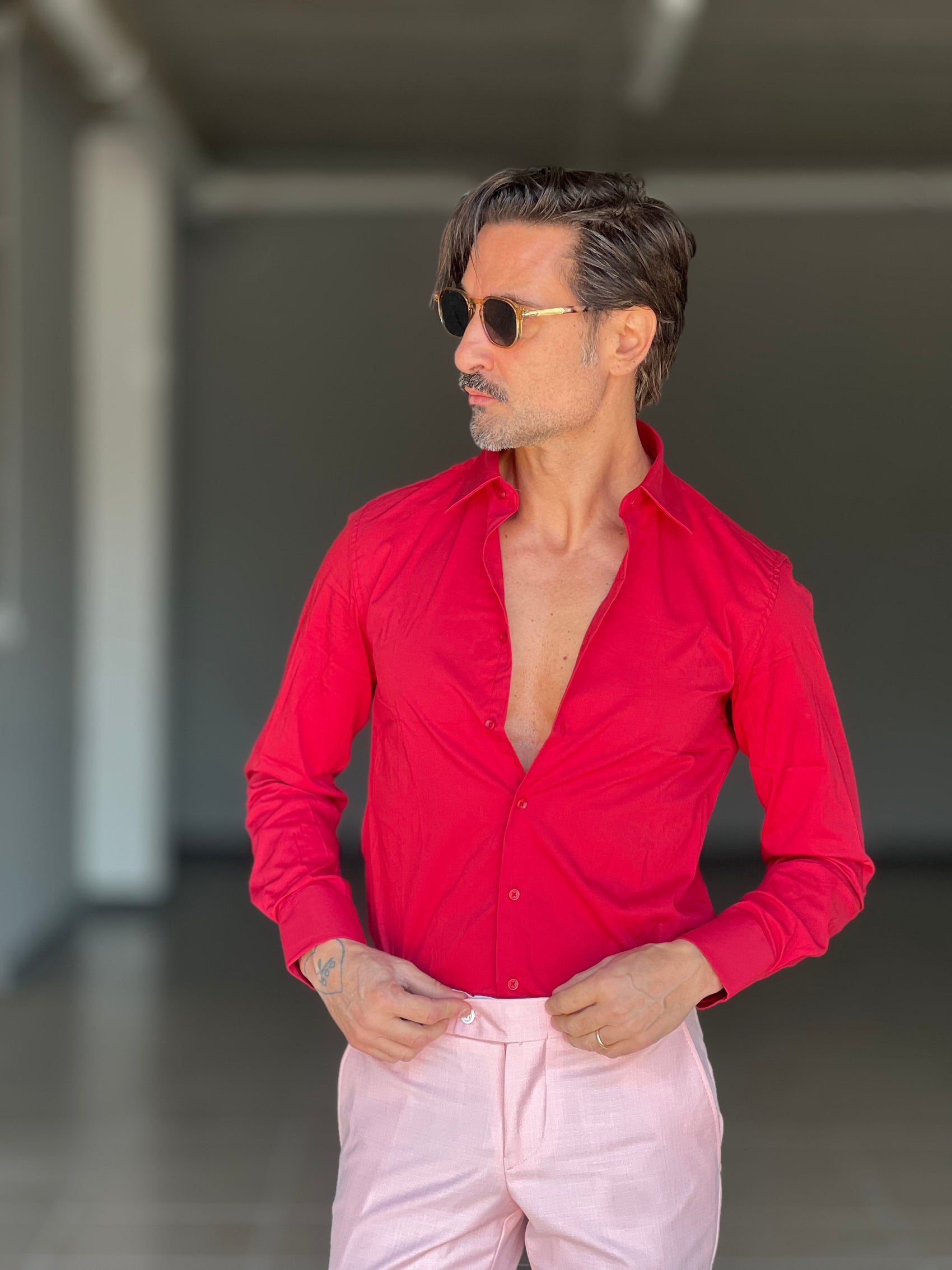 CAMICIA ROSSA  POPELINE DI COTONE STRECH. 0045