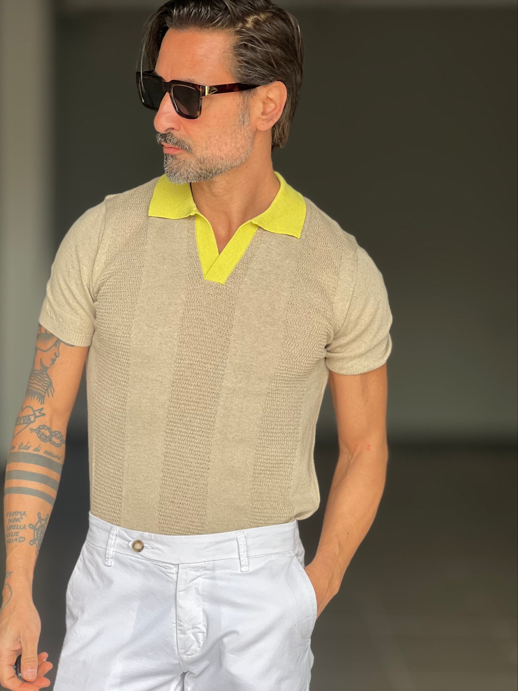 POLO CAMMELLO COLLO  CONTRASTO GIALLO  TELAMIRA