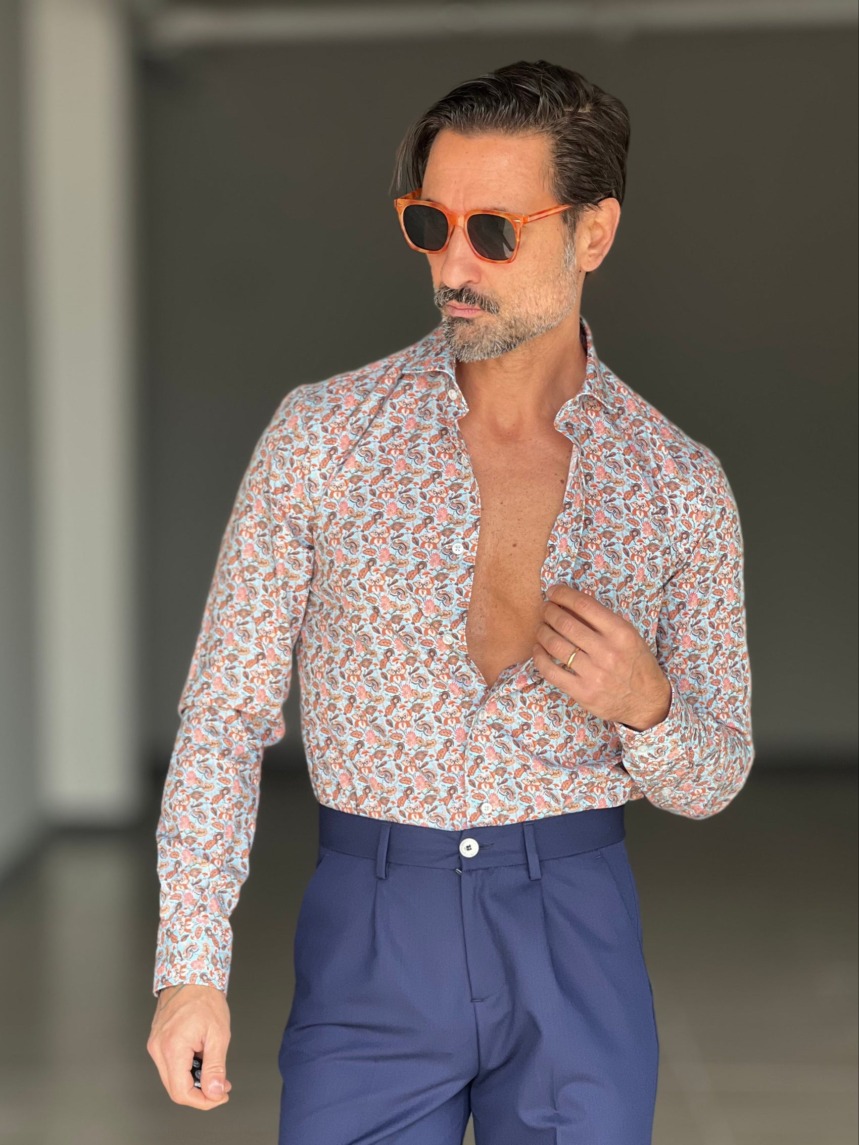 CAMICIA DEPOT EFFETTO FLOREALE. COTONE DOPPIO RITORTO