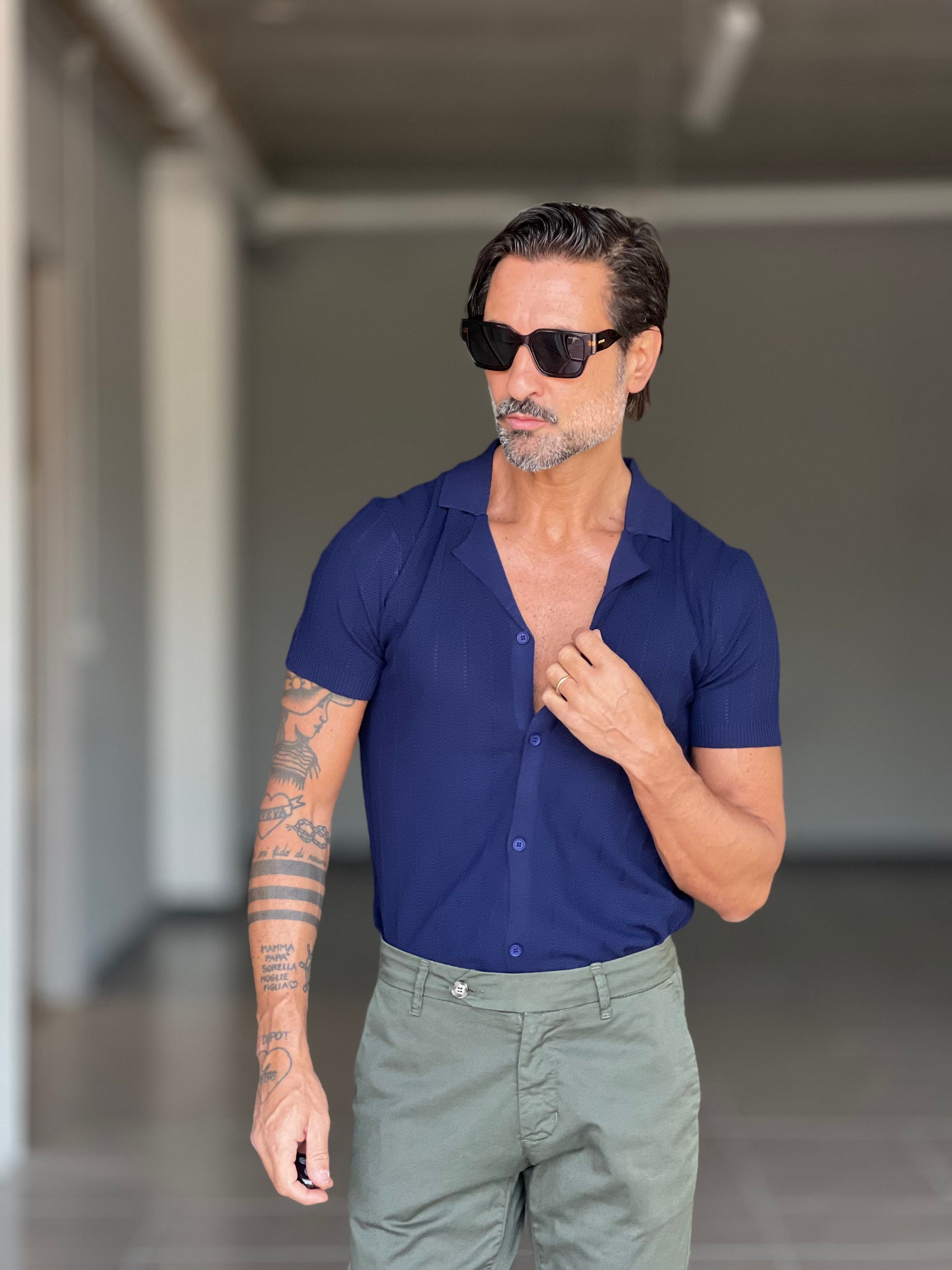 BLUE THREAD COTTON CREW NECK SWEATER