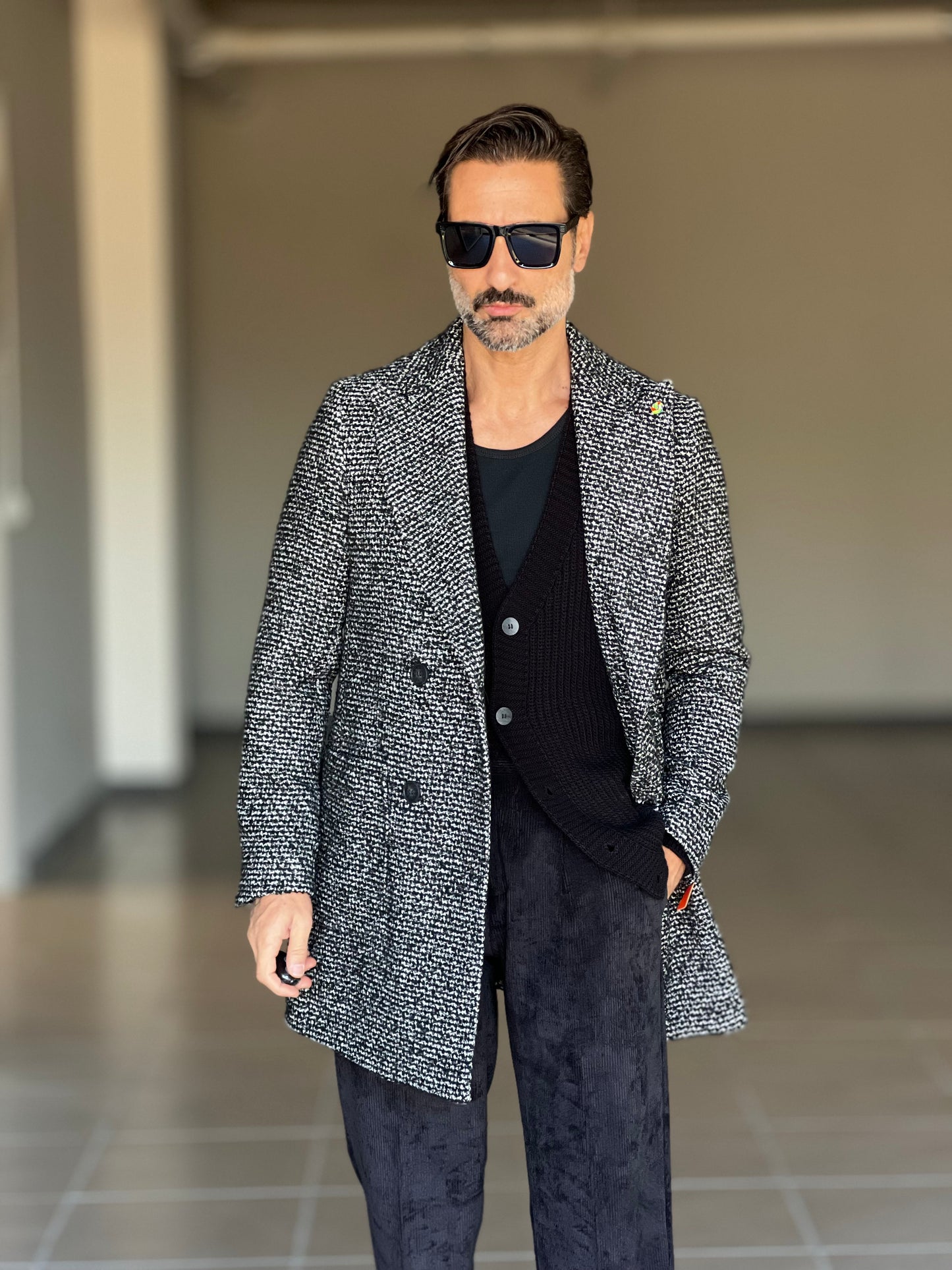 CAPPOTTO  NERO DOPPIOPETTO TWEED