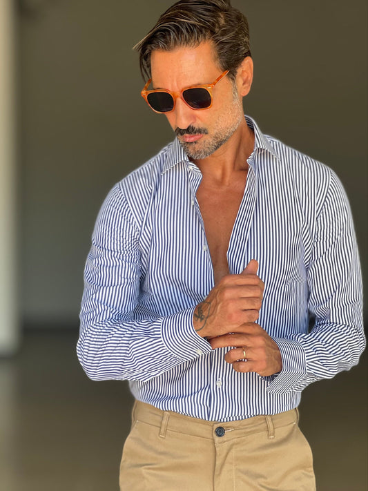 CAMICIA  DEPOT BACCHETTA BIANCA E BLU MEDIA