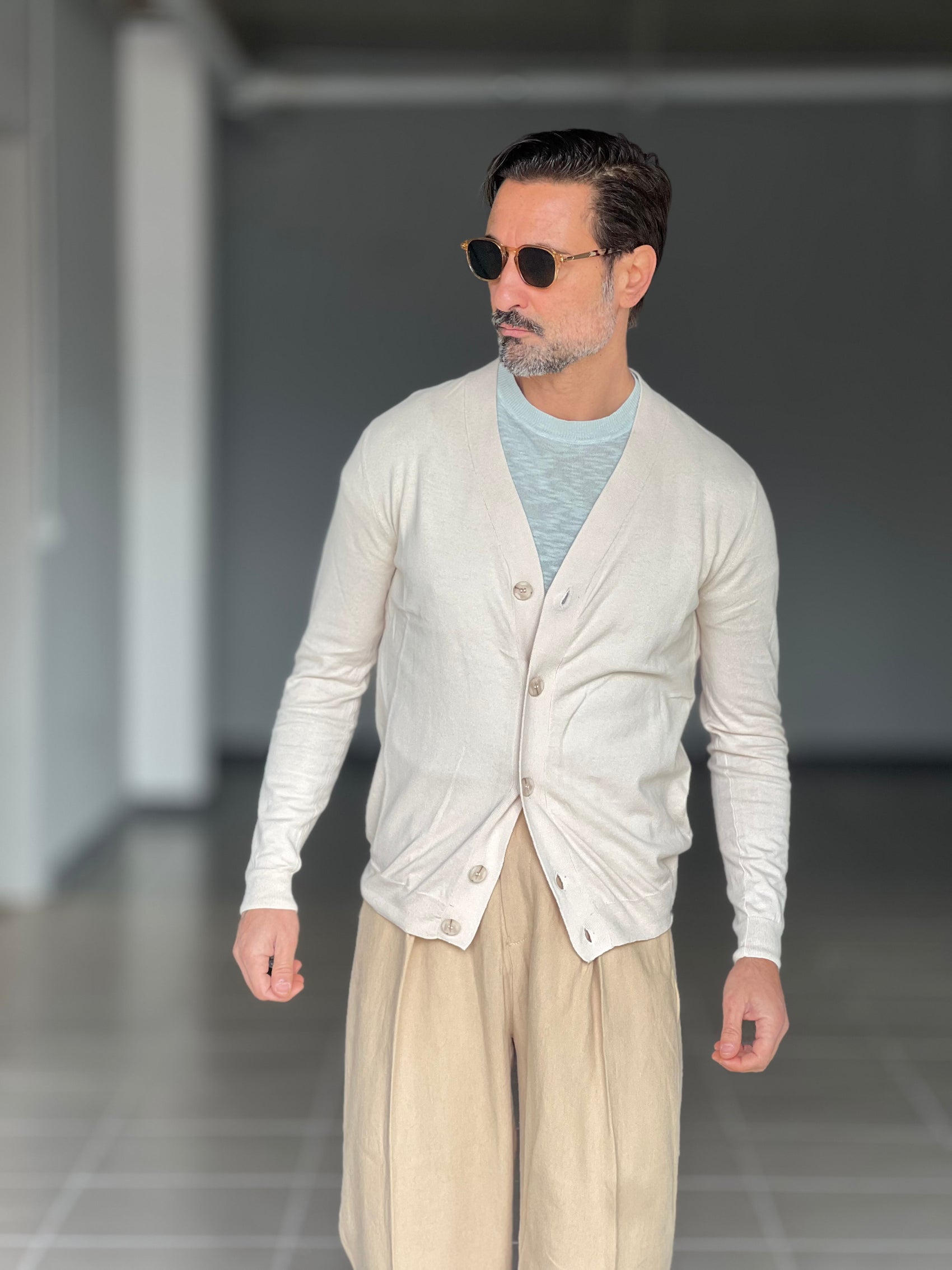 CARDIGAN RASATO BEIGE COTONE