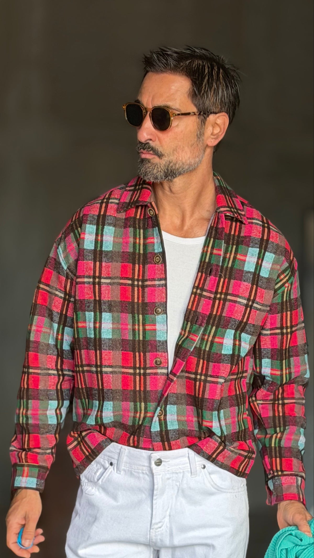 CAMICIA  FLANELLA QUADRO GALLES VERDE ROSA E CELESTE
