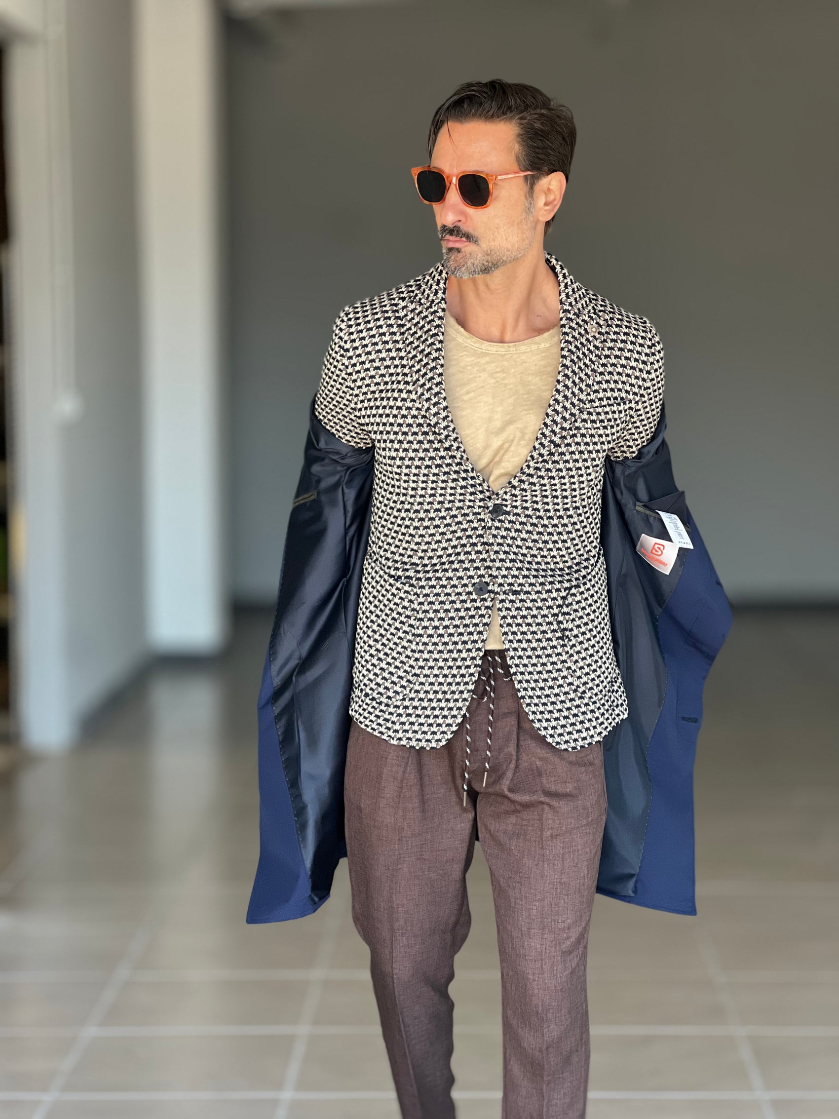 TRENCH BLU  TESSUTO TECNICO IMPERMIABILE COLLO CAMICIA