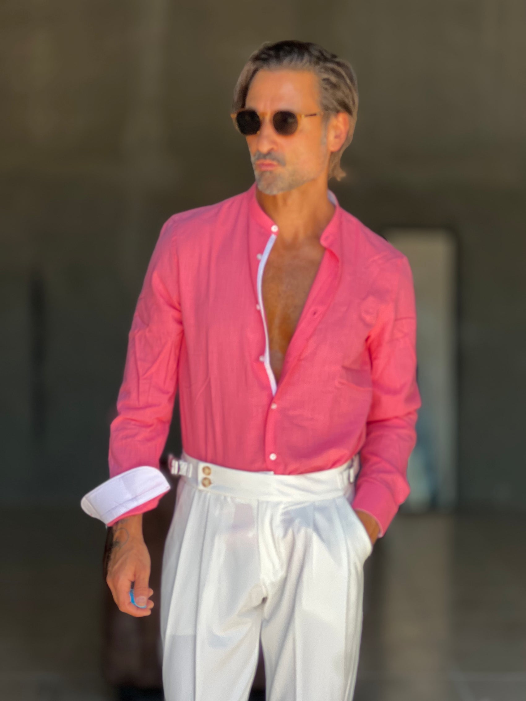 CAMICIA COREANA CORALLO  LINO