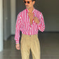 CAMICIA BIANCA E ROSSA  COREANA   POPELINE DI COTONE STRECH