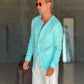 CAMICIA COREANA VERDE ACQUA GOFFRATA COTONE  EFFETTO LINO