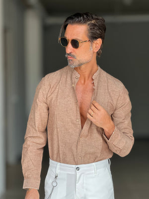 CAMICIA COREANA TABACCO  MISTO LINO  BL11