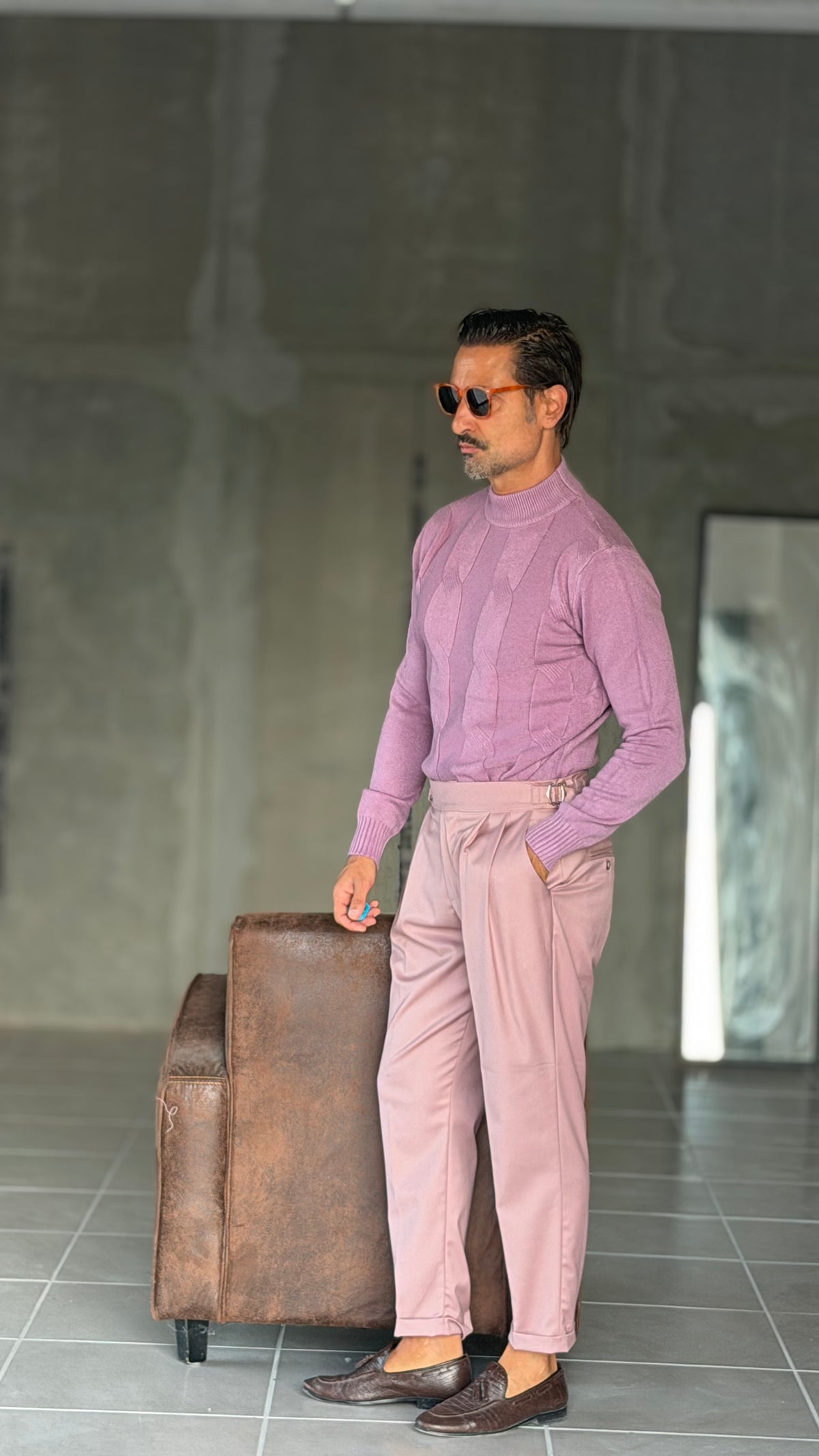 PANTALONE CIPRIA  VITA ALTA PINCES VISCOSA  EFFETTO FLANELLA BATTUTA