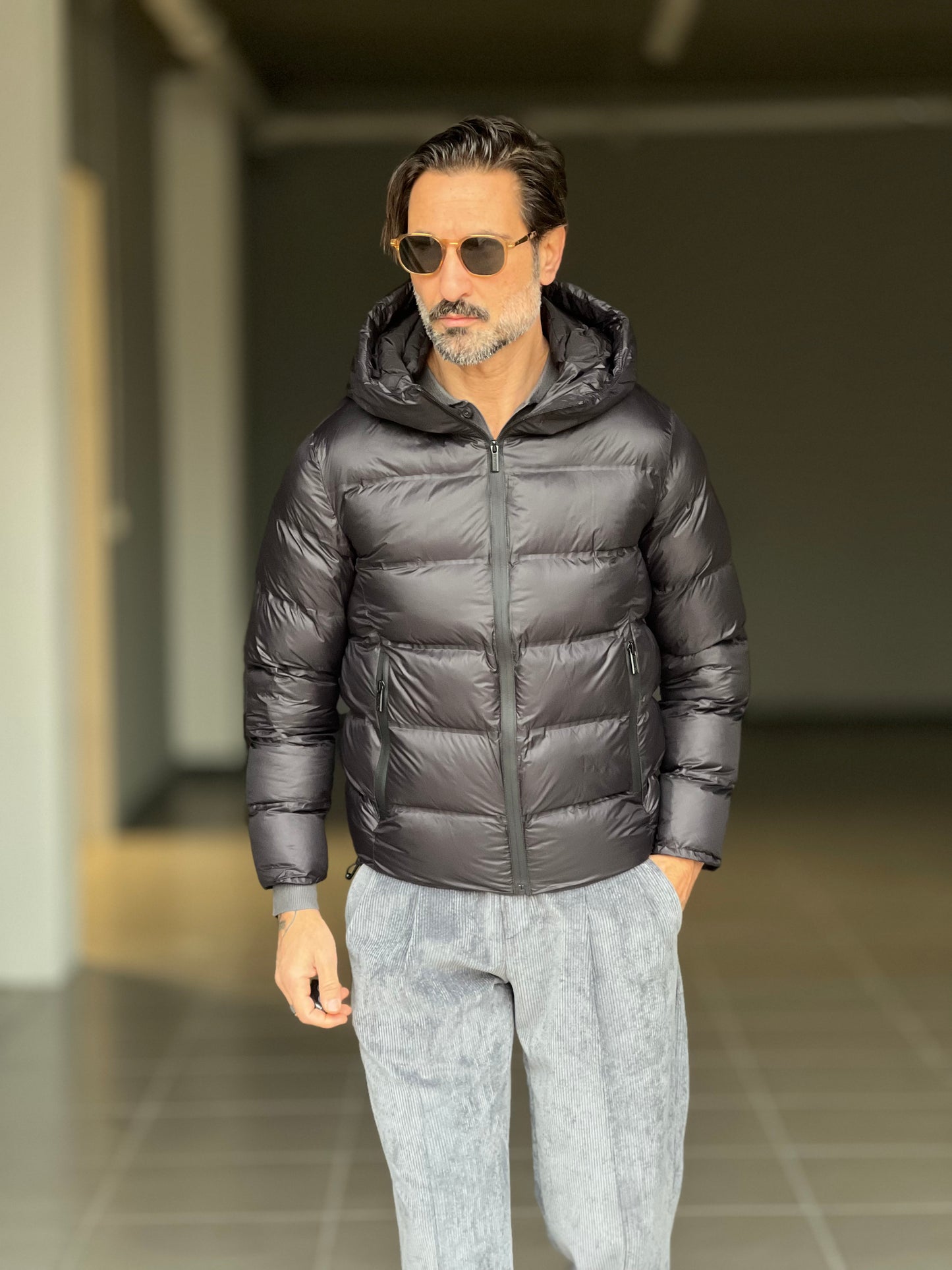 PIUMINO NERO TECNCO COLLO SCIARPA  CAPPUCCIO TELAMIRA