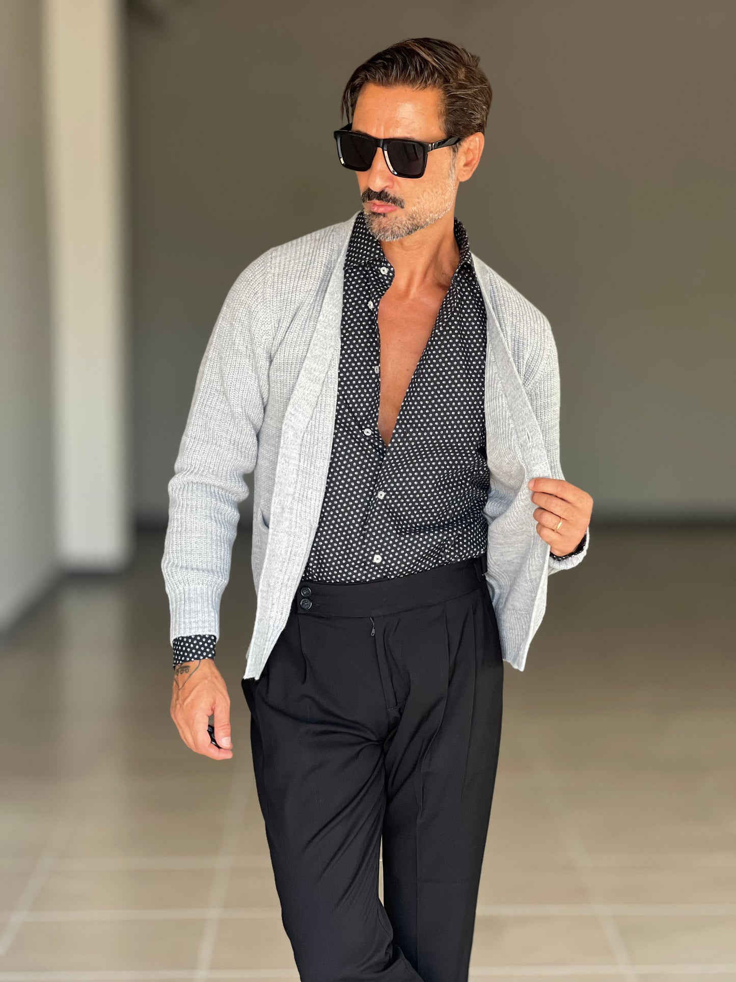 CAMICIA  DEPOT FONDO NERO POIS BIANCO