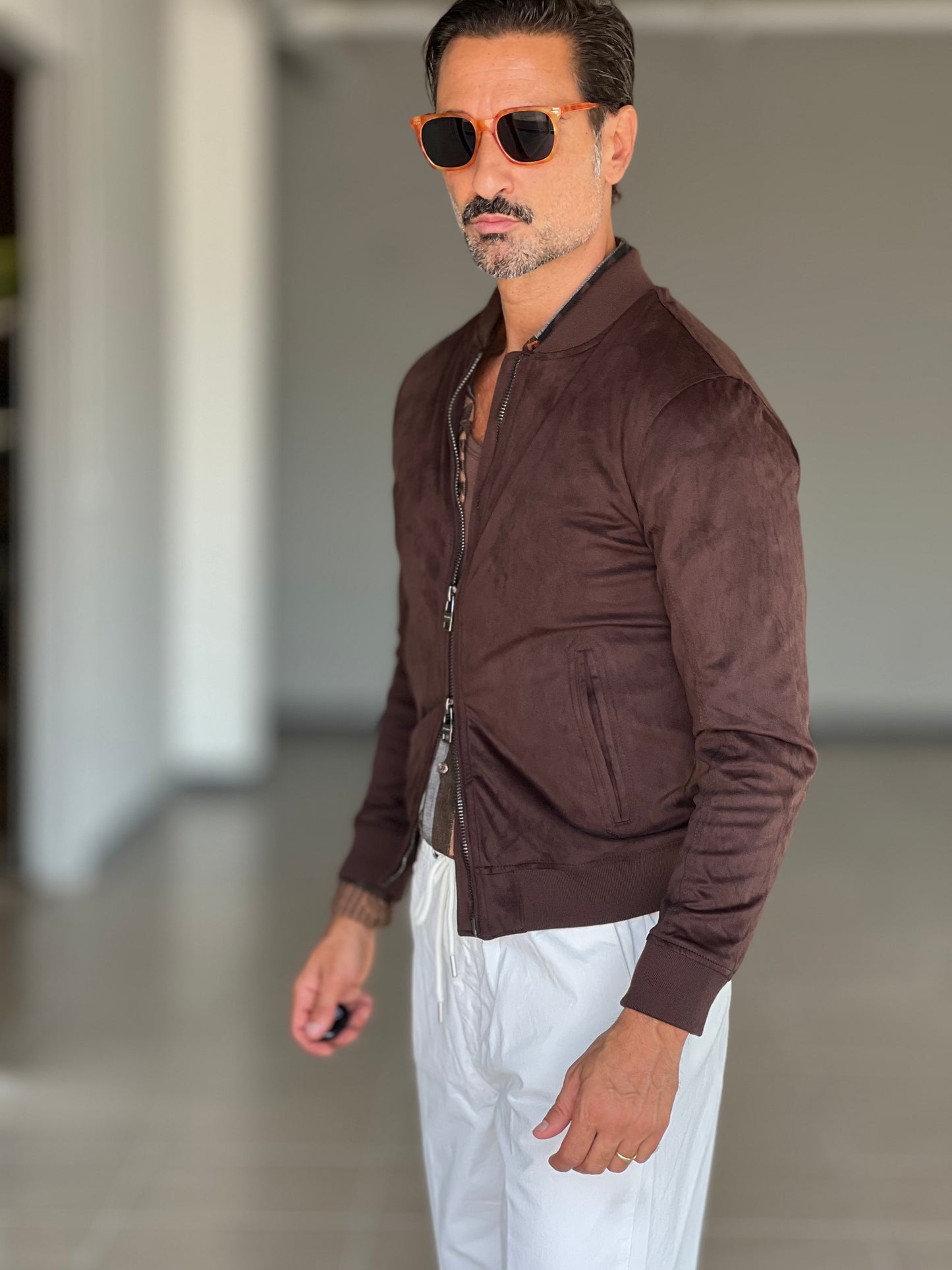 BOMBER ECOSUED MORO DOPPIA ZIP