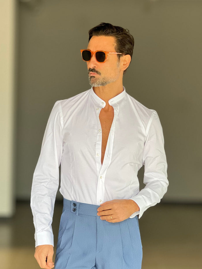 CAMICIA BIANCA COREANA   POPELINE DI COTONE STRECH