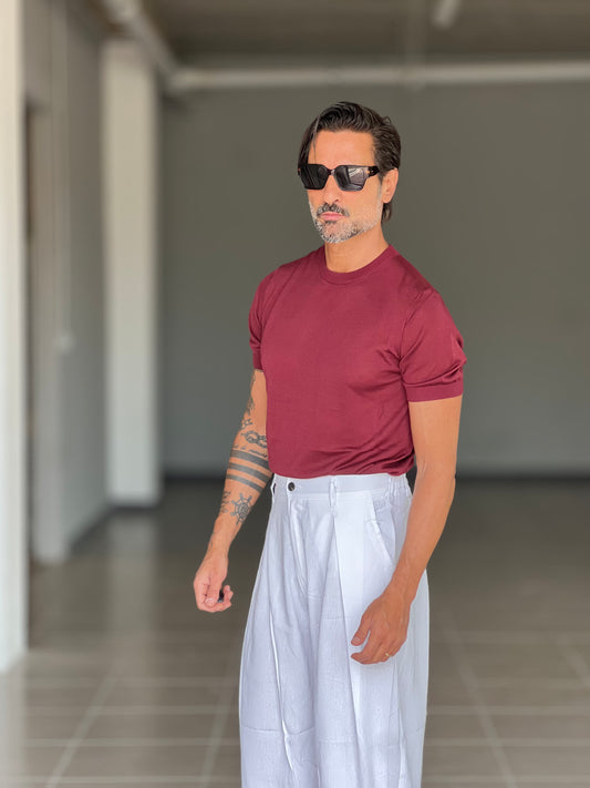 MAGLIA  GIRO PRUGNA   FILO COTONE MISTO SETA