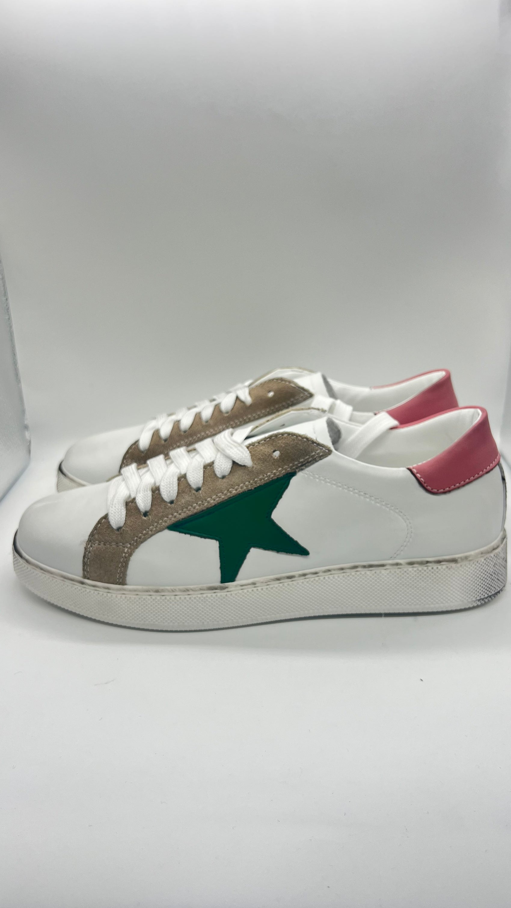 LEATHER AND SUEDE SNEAKERS WITH YELLOW CAP