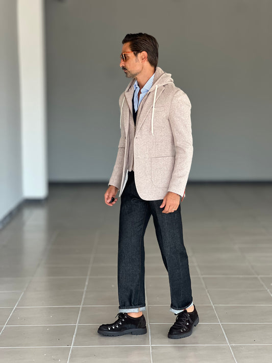 GIACCA PANNO BEIGE  INTERNO FELPA ESTRIBILE