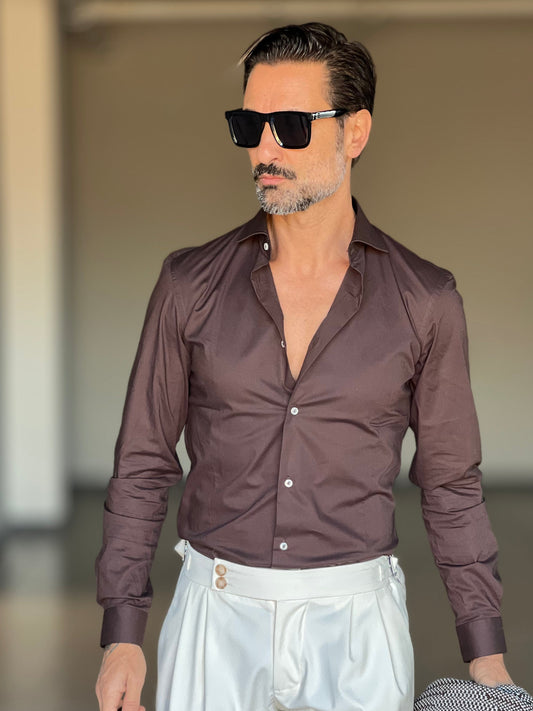 CAMICIA MORO  POPELINE DI COTONE STRECH