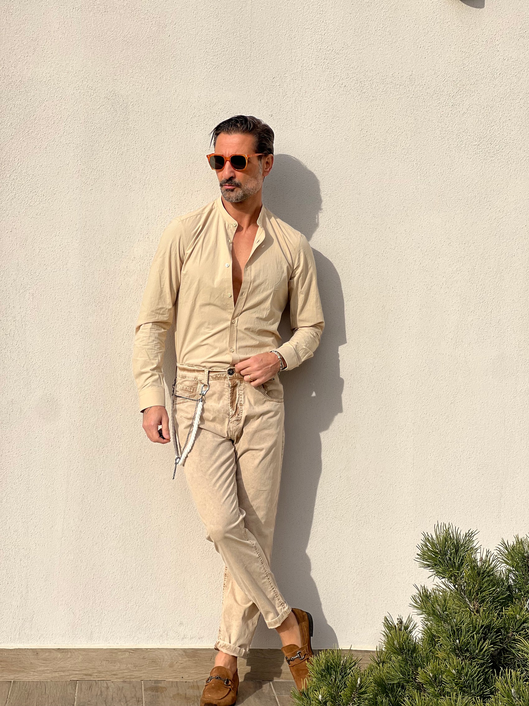 JEANS XAGON BEIGE COTONE SPALMATO