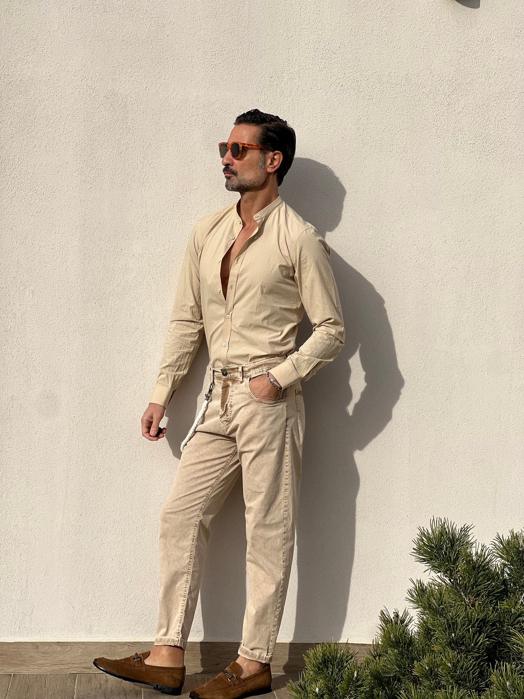 JEANS XAGON BEIGE COTONE SPALMATO