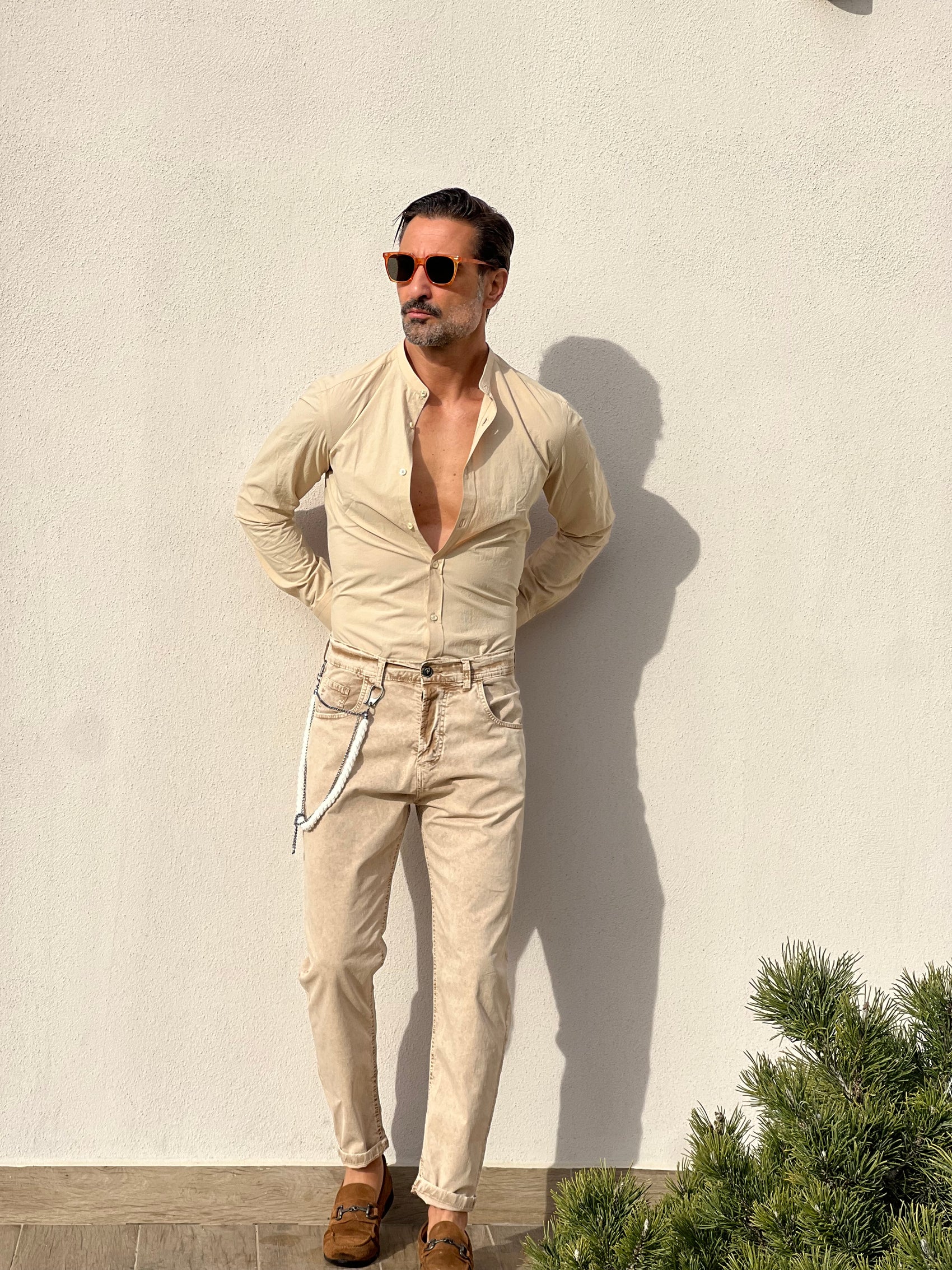 JEANS XAGON BEIGE COTONE SPALMATO