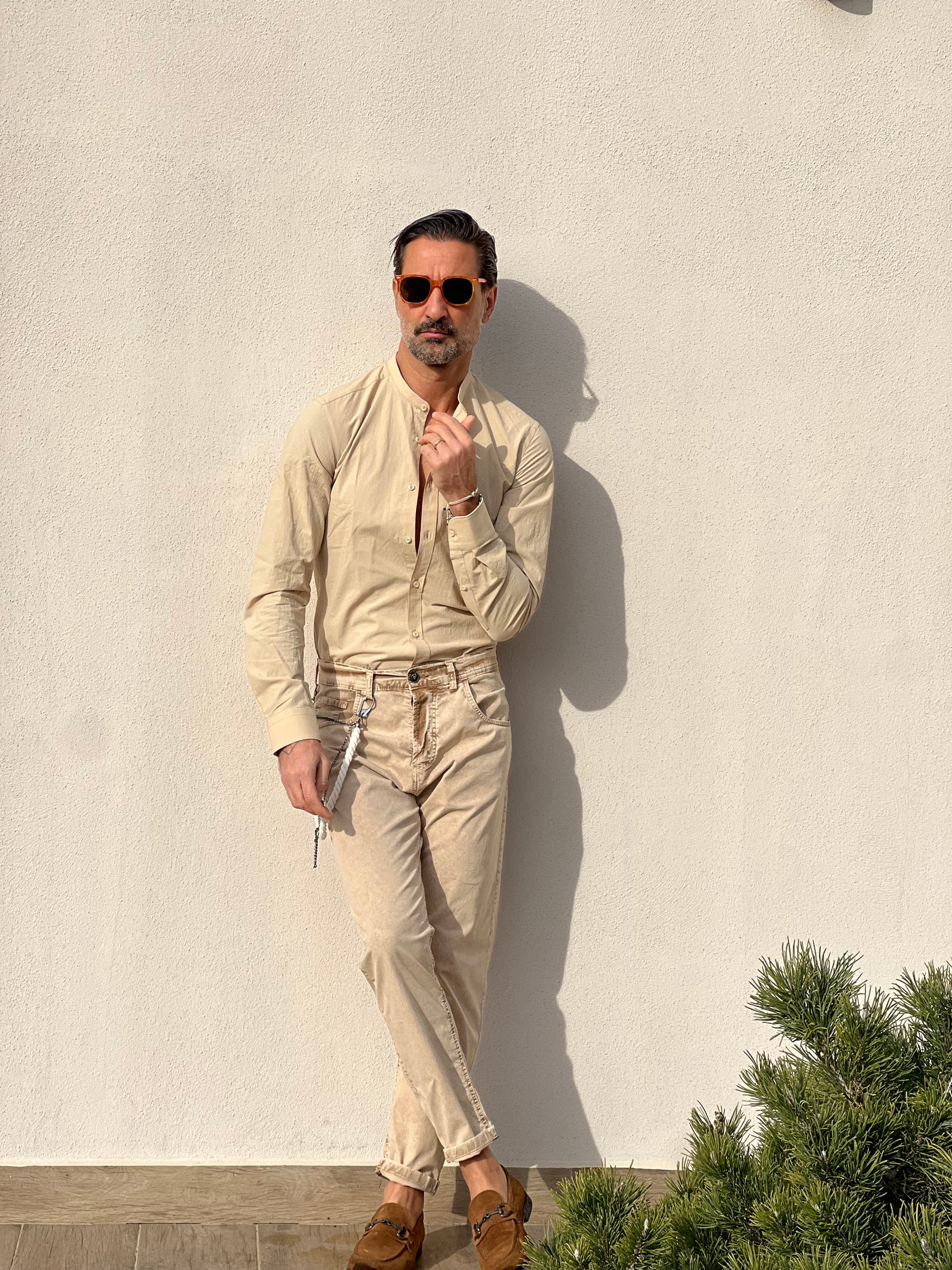 JEANS XAGON BEIGE COTONE SPALMATO