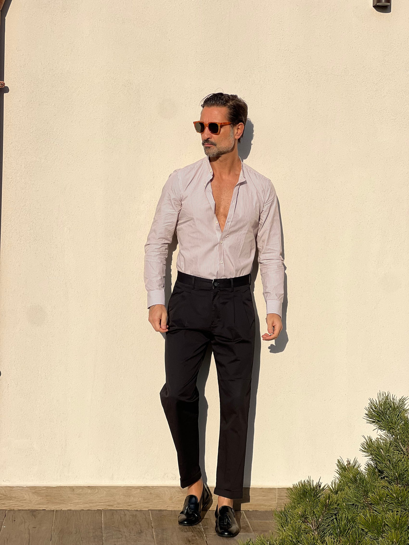 CAMICIA  DEPOT BACCHETTA MARRONE E BIANCA COREANA COTONE