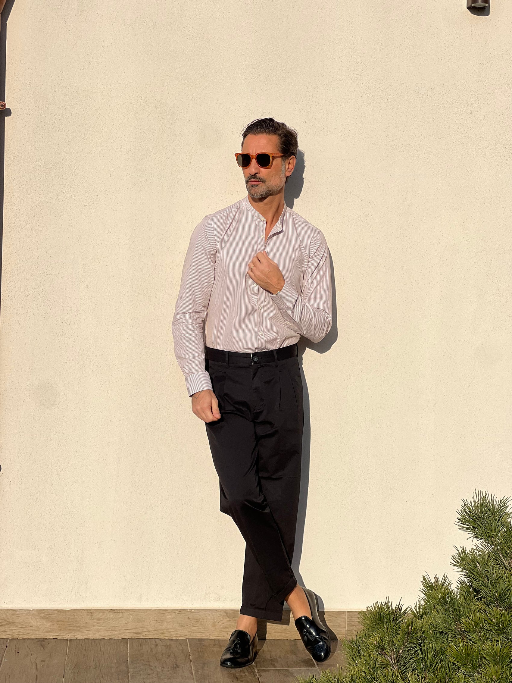 CAMICIA  DEPOT BACCHETTA MARRONE E BIANCA COREANA COTONE