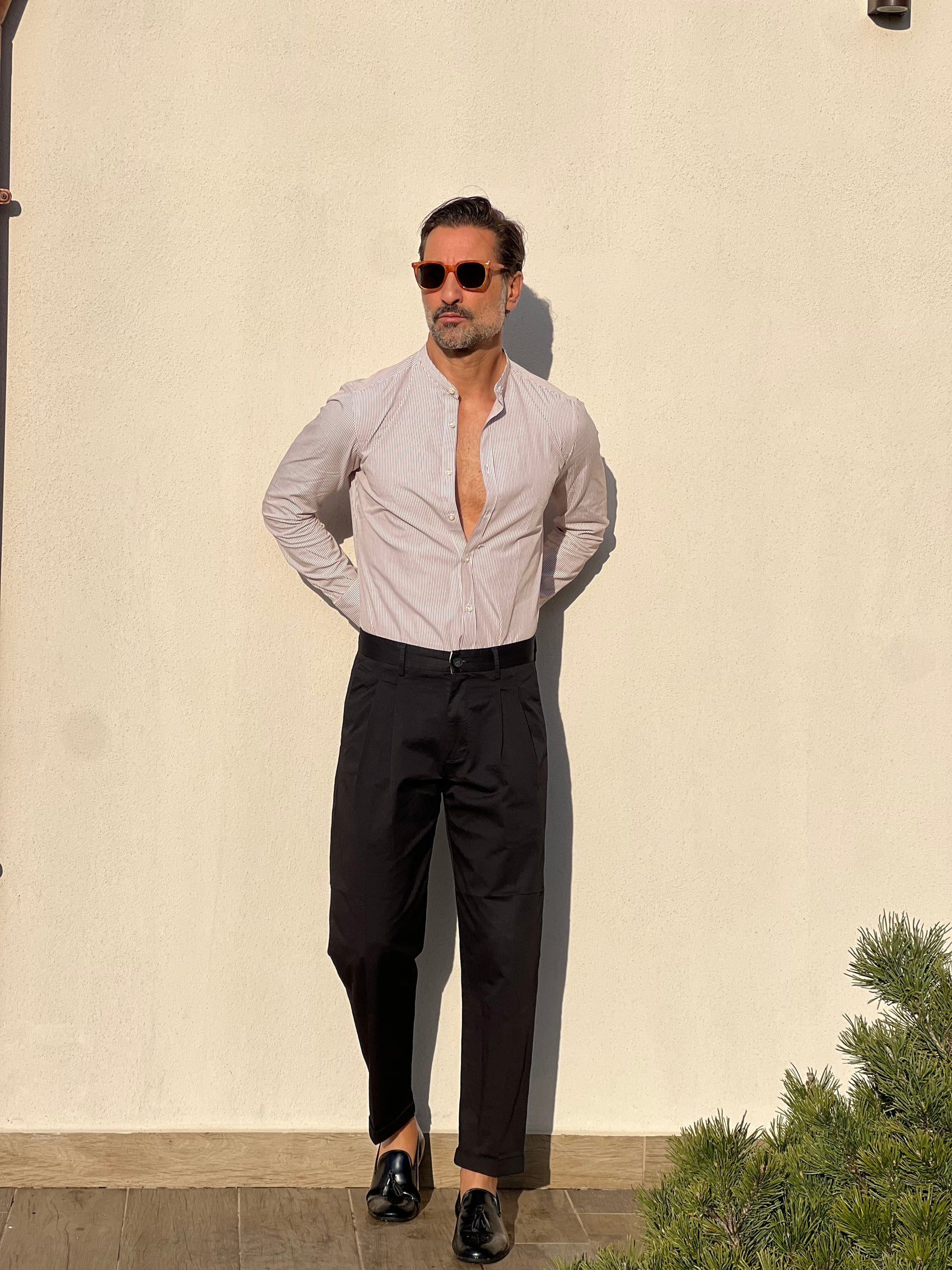 CAMICIA  DEPOT BACCHETTA MARRONE E BIANCA COREANA COTONE