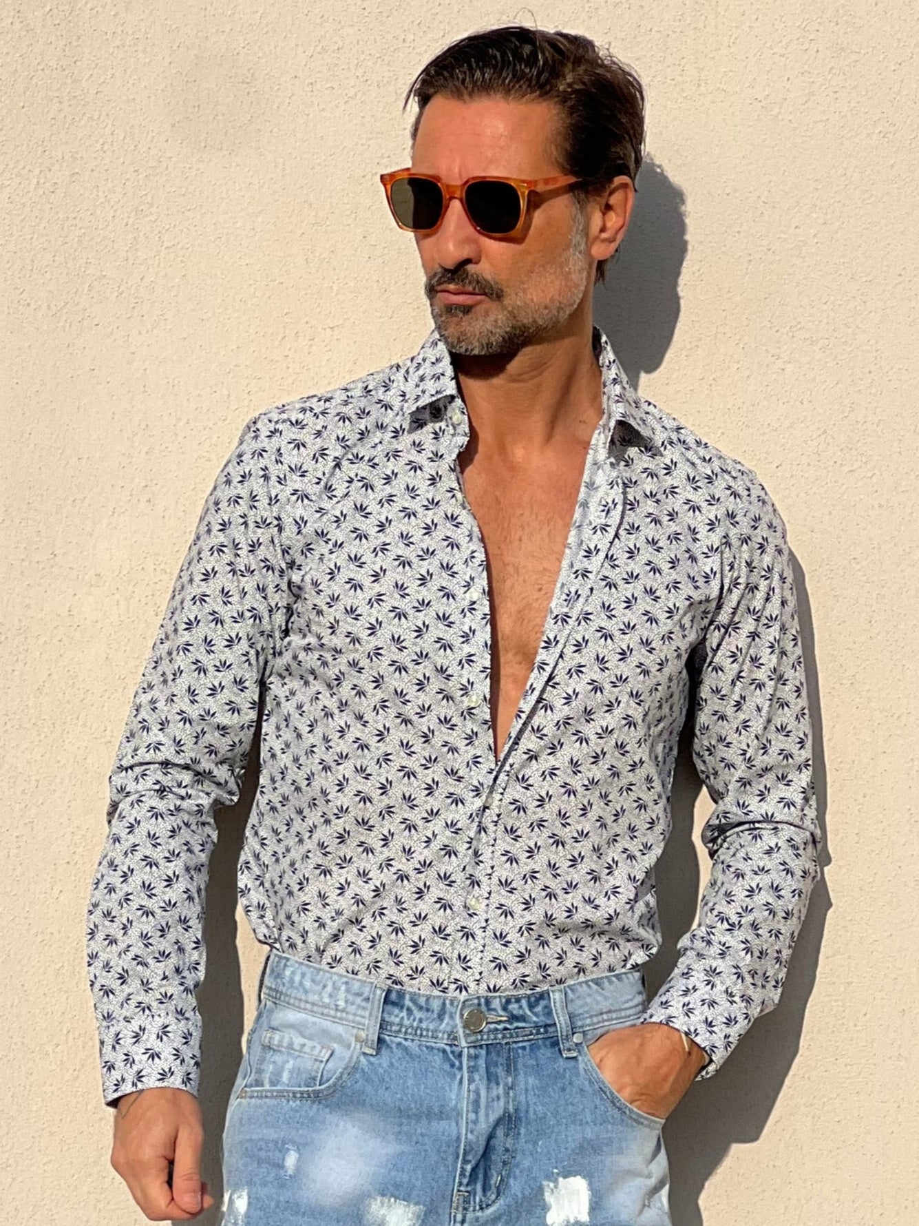 CAMICIA  DEPOT FOGLIA BLU COTONE DOPPIORITORTO