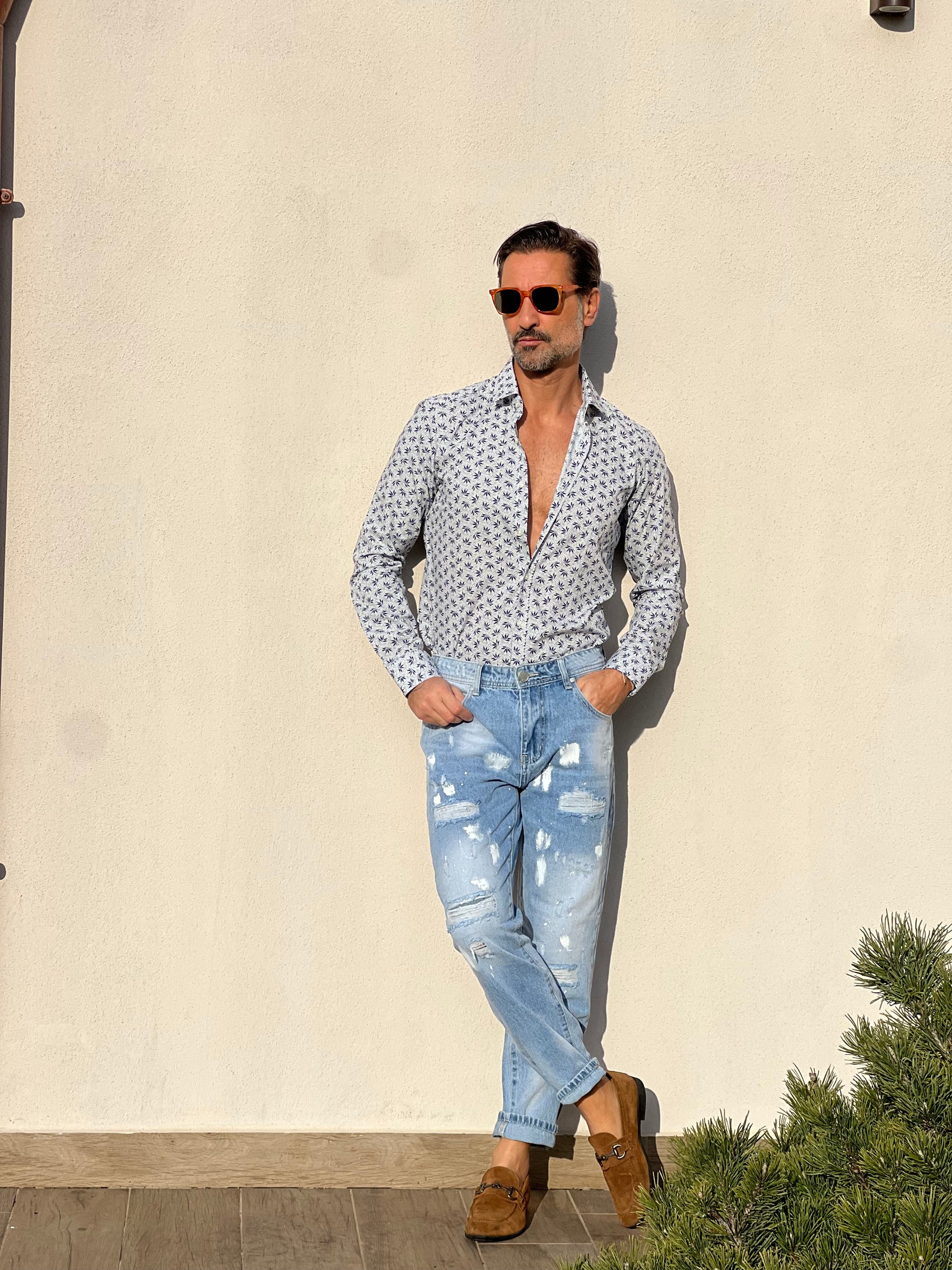 CAMICIA  DEPOT FOGLIA BLU COTONE DOPPIORITORTO