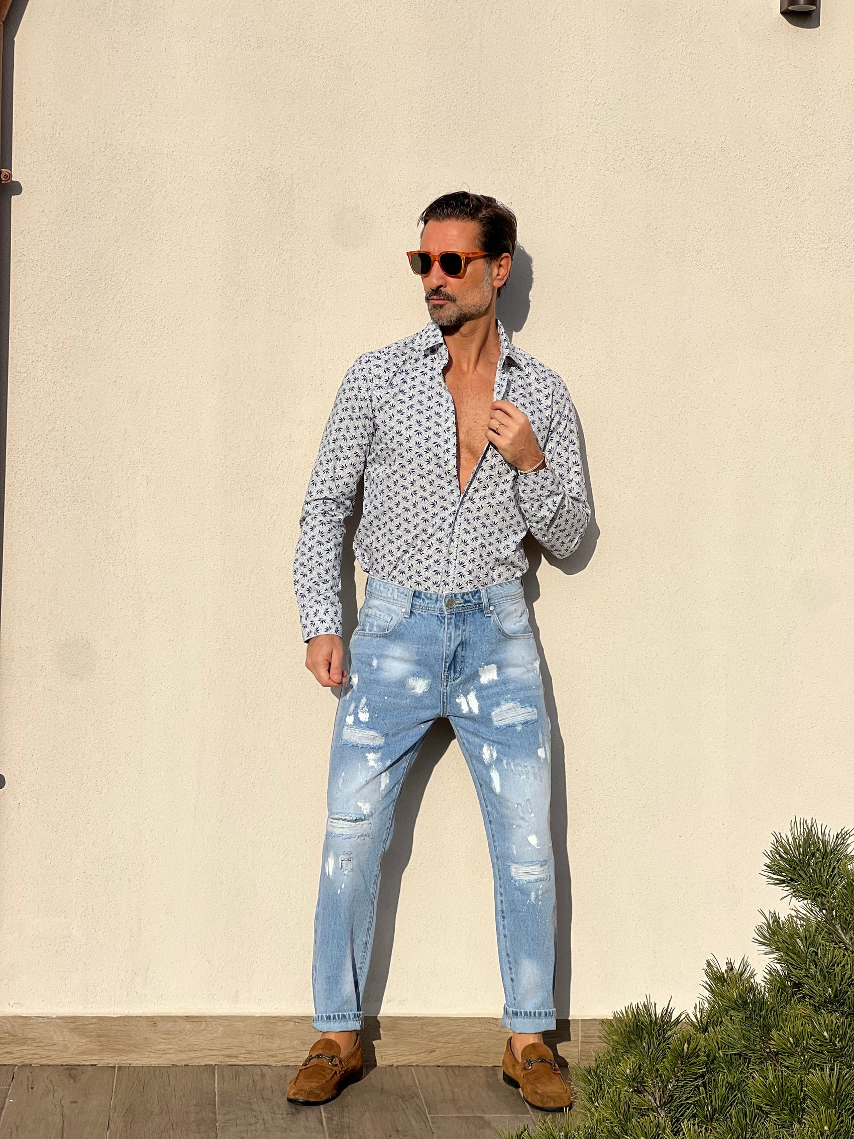 CAMICIA  DEPOT FOGLIA BLU COTONE DOPPIORITORTO