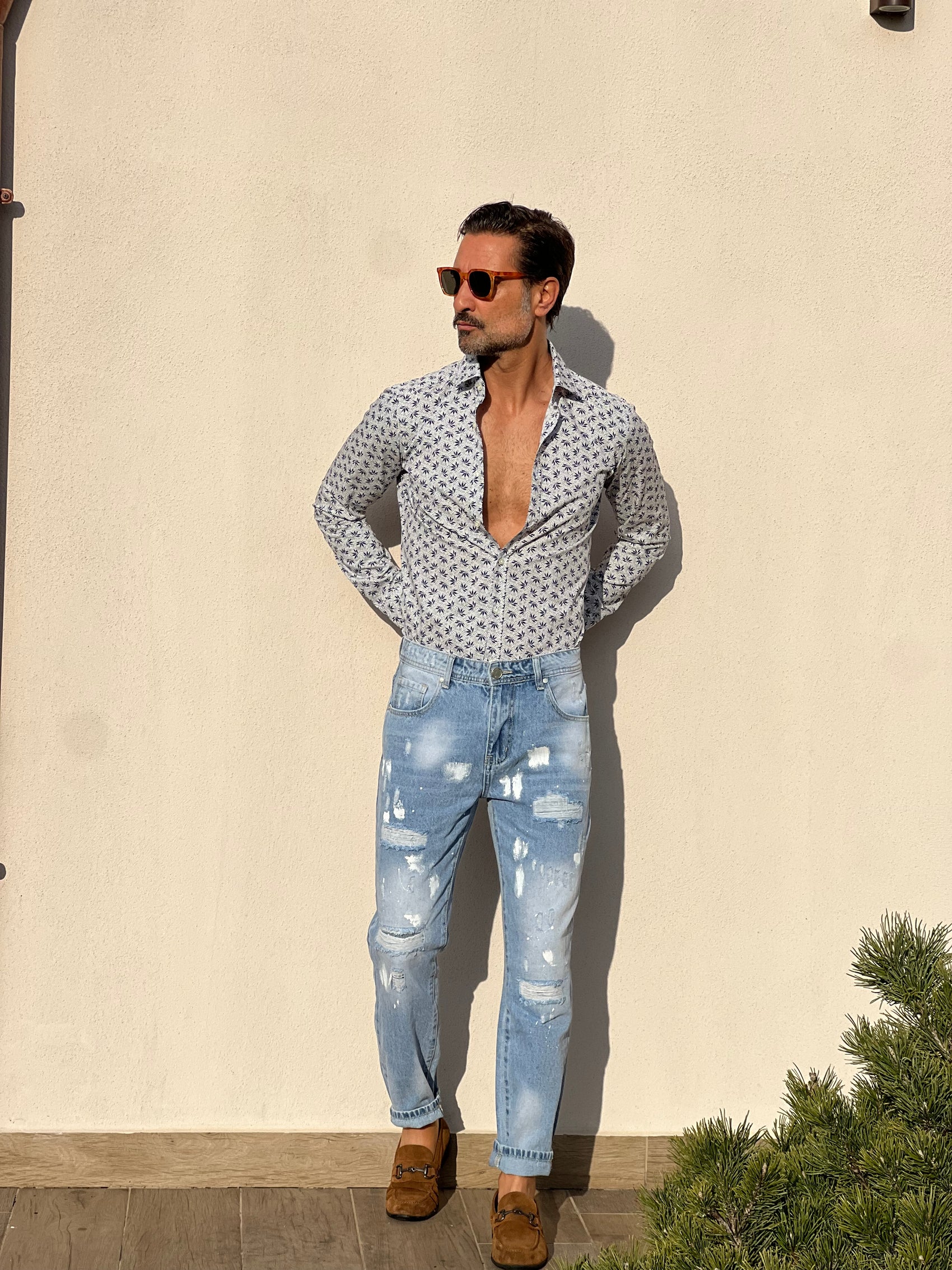 CAMICIA  DEPOT FOGLIA BLU COTONE DOPPIORITORTO